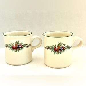PFALTZGRAFF SET OF 2 HOLLY JOY COFFEE CUPS MUGS USA CHRISTMAS 3 1/2"